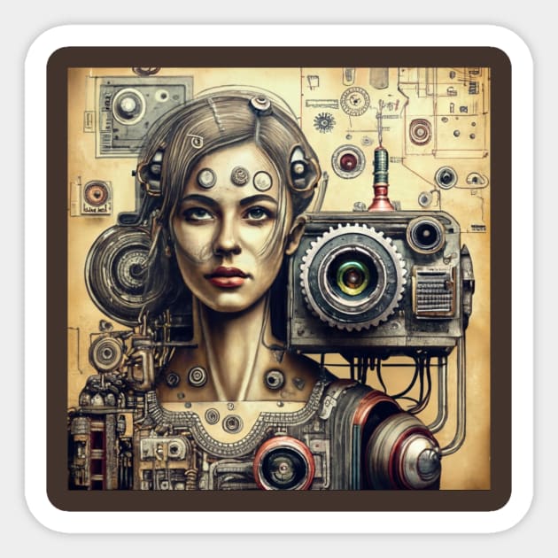 Steampunk - Female - Cyborg Sticker by JimDeFazioPhotography